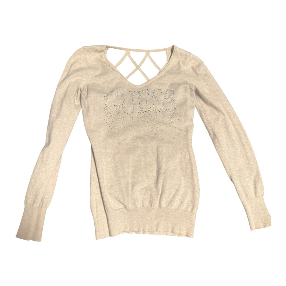 Guess Cream Knit Top with Logo Detail